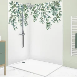 99Deco Lot de 2 panneaux de douche en PVC (90x220 & 120x220 cm) + profilés blanc - Eucalyptus in Rain - Multicolore- Panneau Mural De Salle De Bains