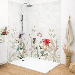 99Deco Panneau Mural De Salle De Bains<Lot de 2 panneaux de douche en PVC (90x220 & 120x220 cm) + profilés blanc - Herbier - Multicouleurs