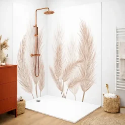 99Deco Lot de 2 panneaux de douche en aluminium (90x220 & 120x220 cm) + profilés blanc - Pampa - Marron- Panneau Mural De Salle De Bains