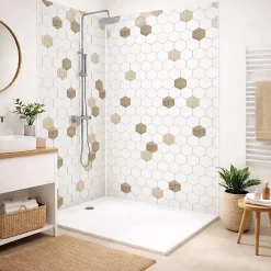 99Deco Panneau Mural De Salle De Bains<Lot de 2 panneaux de douche en PVC (90x220 & 120x220 cm) + profilés blanc - Charme - Hexa Bois - Marron