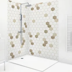99Deco Panneau Mural De Salle De Bains<Lot de 2 panneaux de douche en PVC (90x220 & 120x220 cm) + profilés blanc - Charme - Hexa Bois - Marron