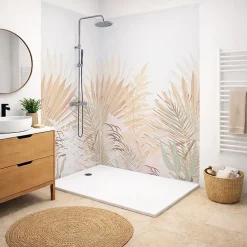 99Deco Panneau Mural De Salle De Bains<Lot de 2 panneaux de douche en aluminium (90x220 & 120x220 cm) + profilés blanc - Motif végétal - Beige - Gaïa