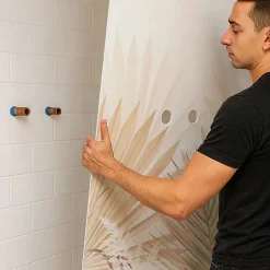 99Deco Panneau Mural De Salle De Bains<Lot de 2 panneaux de douche en aluminium (90x220 & 120x220 cm) + profilés blanc - Motif végétal - Beige - Gaïa