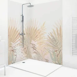 99Deco Panneau Mural De Salle De Bains<Lot de 2 panneaux de douche en aluminium (90x220 & 120x220 cm) + profilés blanc - Motif végétal - Beige - Gaïa