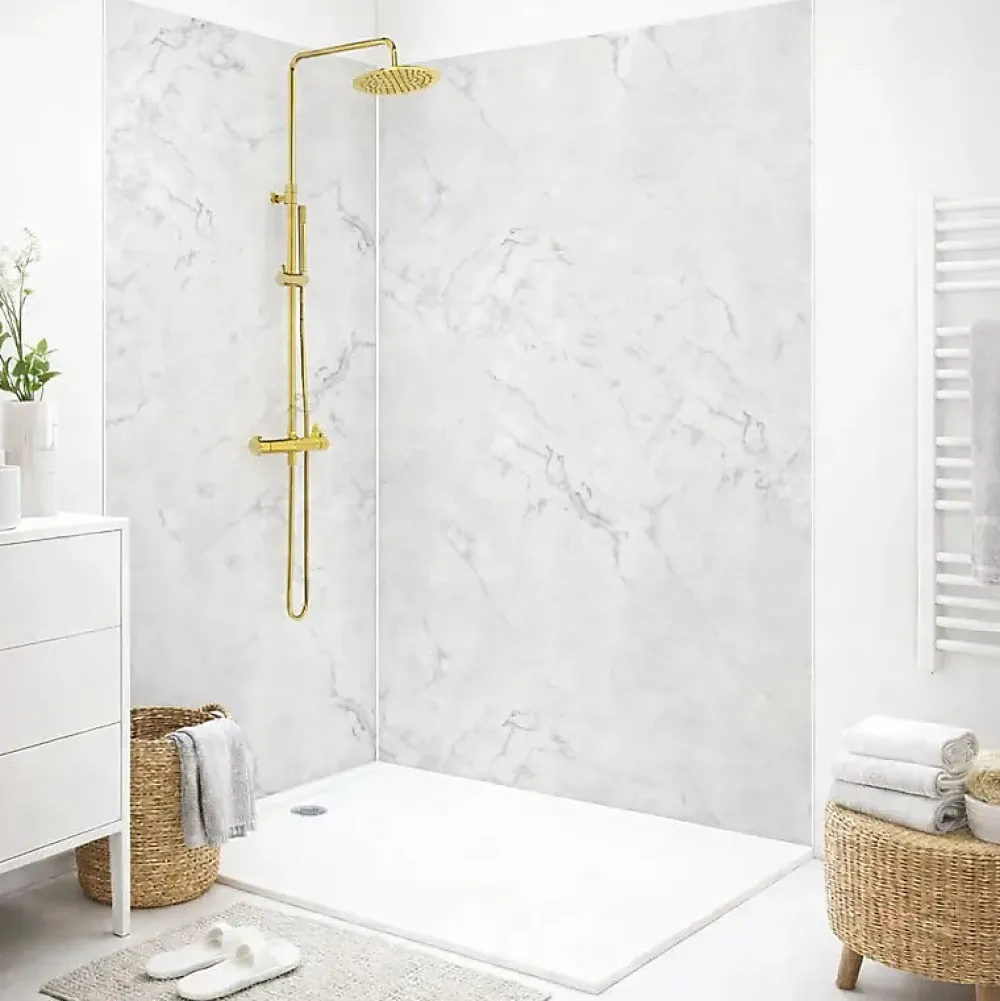 99Deco Lot de 2 panneaux de douche en PVC (90x220 & 120x220 cm) + profilés blanc - Effet Marbre clair- Panneau Mural De Salle De Bains