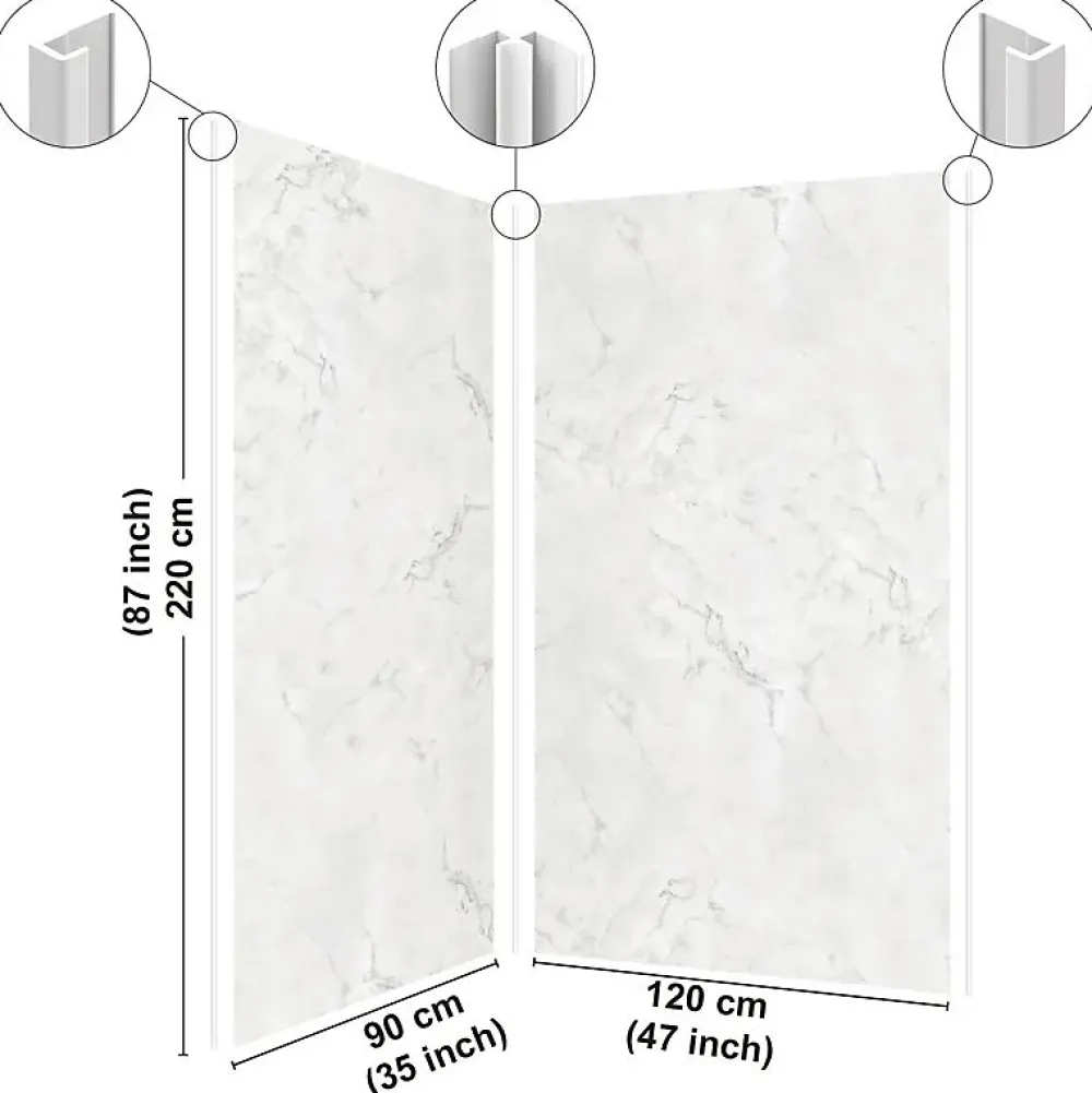 99Deco Lot de 2 panneaux de douche en PVC (90x220 & 120x220 cm) + profilés blanc - Effet Marbre clair- Panneau Mural De Salle De Bains
