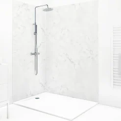 99Deco Lot de 2 panneaux de douche en PVC (90x220 & 120x220 cm) + profilés blanc - Effet Marbre clair- Panneau Mural De Salle De Bains