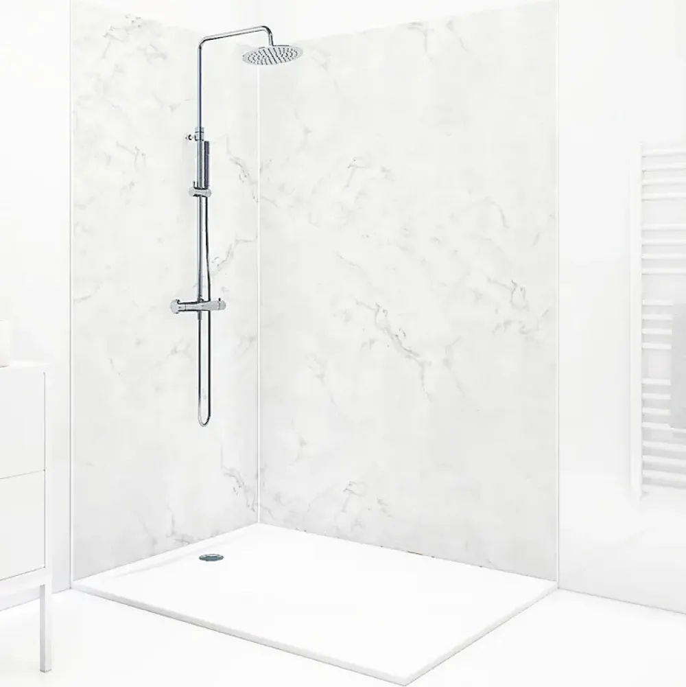 99Deco Lot de 2 panneaux de douche en PVC (90x220 & 120x220 cm) + profilés blanc - Effet Marbre clair- Panneau Mural De Salle De Bains