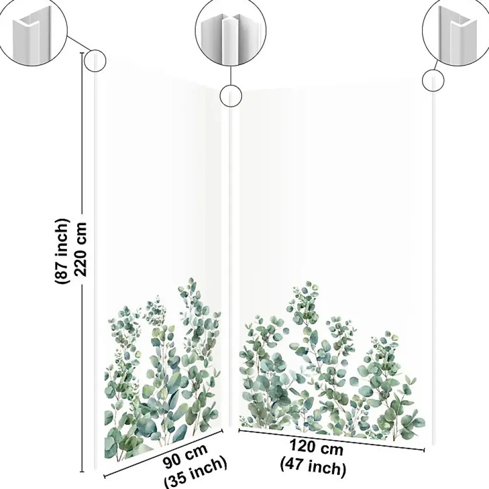99Deco Lot de 2 panneaux de douche en aluminium (90x220 & 120x220 cm) + profilés blanc - Eucalyptus in Rain - Multicolore- Panneau Mural De Salle De Bains