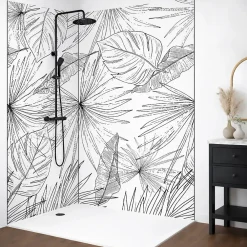 99Deco Lot de 2 panneaux de douche en PVC (90x220 & 120x220 cm) + profilés noir - Lamnar - Noir- Panneau Mural De Salle De Bains