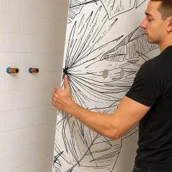 99Deco Lot de 2 panneaux de douche en PVC (90x220 & 120x220 cm) + profilés noir - Lamnar - Noir- Panneau Mural De Salle De Bains