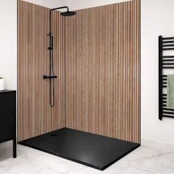 99Deco Panneau Mural De Salle De Bains<Lot de 2 panneaux de douche en aluminium (90x220 & 120x220 cm) + profilés noir - effet bois - Japandi - Marron et noir