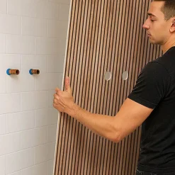 99Deco Panneau Mural De Salle De Bains<Lot de 2 panneaux de douche en aluminium (90x220 & 120x220 cm) + profilés noir - effet bois - Japandi - Marron et noir