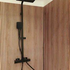 99Deco Panneau Mural De Salle De Bains<Lot de 2 panneaux de douche en aluminium (90x220 & 120x220 cm) + profilés noir - effet bois - Japandi - Marron et noir