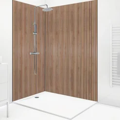 99Deco Panneau Mural De Salle De Bains<Lot de 2 panneaux de douche en aluminium (90x220 & 120x220 cm) + profilés noir - effet bois - Japandi - Marron et noir