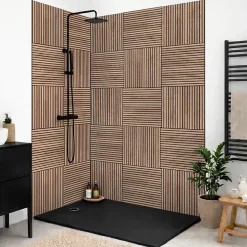 99Deco Panneau Mural De Salle De Bains<Lot de 2 panneaux de douche en aluminium (90x220 & 120x220 cm) + profilés noir - Wabi Sabi - Marron et nor