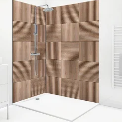 99Deco Panneau Mural De Salle De Bains<Lot de 2 panneaux de douche en aluminium (90x220 & 120x220 cm) + profilés noir - Wabi Sabi - Marron et nor
