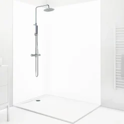 99Deco Lot de 2 panneaux de douche en PVC (90x220 & 120x220 cm) + profilés blanc - Essentiel - Blanc- Panneau Mural De Salle De Bains