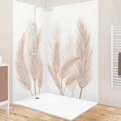 99Deco Lot de 2 panneaux de douche en PVC (90x220 & 120x220 cm) + profilés blanc - Pampa - Marron- Panneau Mural De Salle De Bains