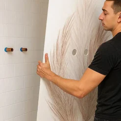 99Deco Lot de 2 panneaux de douche en PVC (90x220 & 120x220 cm) + profilés blanc - Pampa - Marron- Panneau Mural De Salle De Bains
