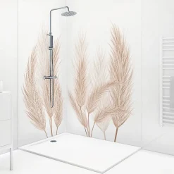 99Deco Lot de 2 panneaux de douche en PVC (90x220 & 120x220 cm) + profilés blanc - Pampa - Marron- Panneau Mural De Salle De Bains