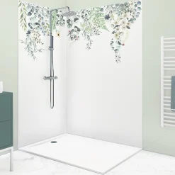 99Deco Panneau Mural De Salle De Bains<Lot de 2 panneaux de douche en aluminium (90x220 & 120x220 cm) + profilés blanc - Flowers in Rain - Multicolore