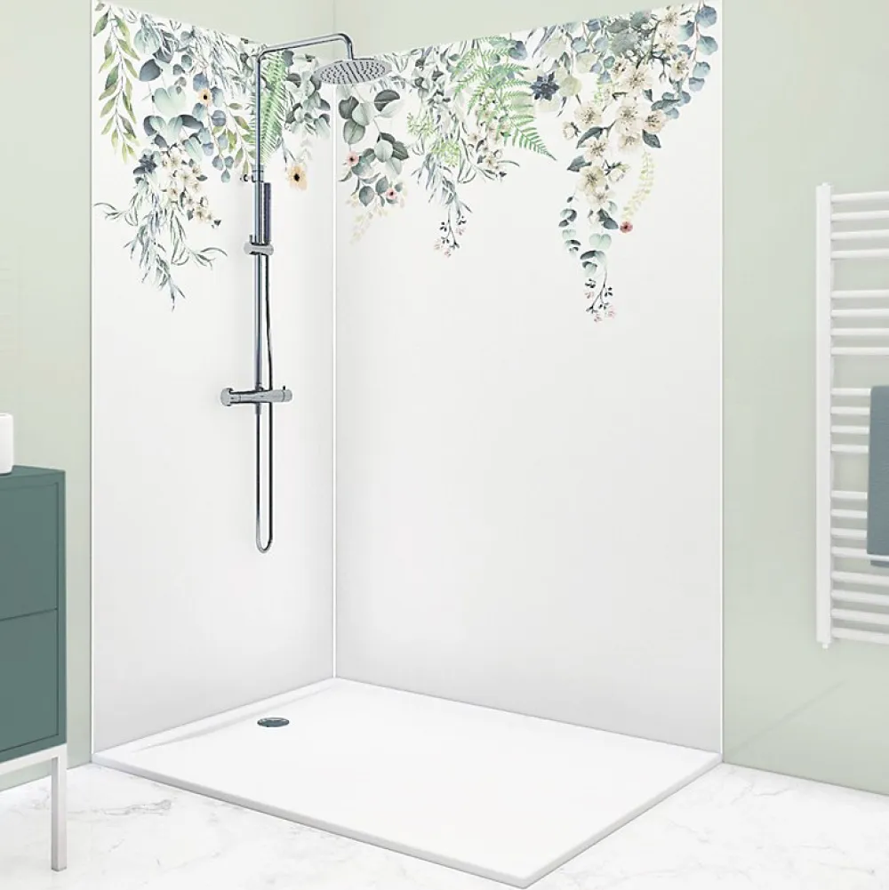 99Deco Panneau Mural De Salle De Bains<Lot de 2 panneaux de douche en aluminium (90x220 & 120x220 cm) + profilés blanc - Flowers in Rain - Multicolore