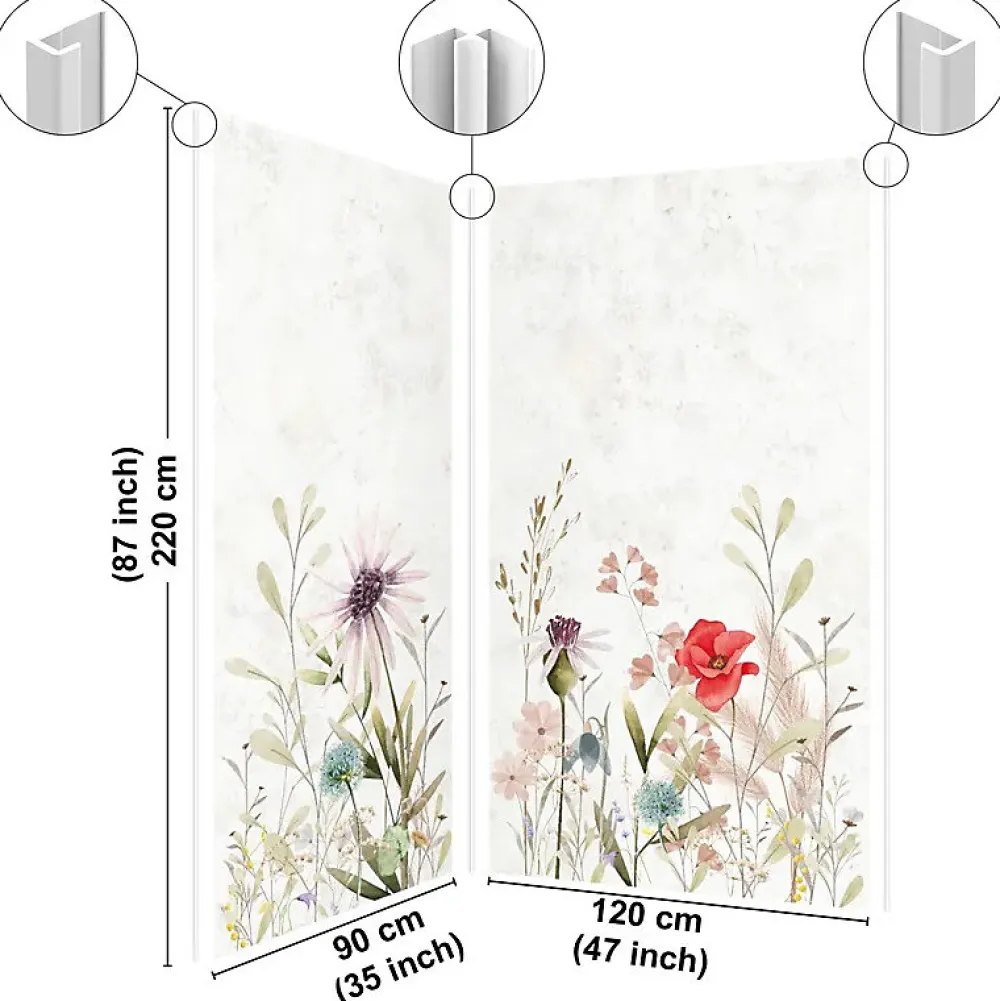 99Deco Lot de 2 panneaux de douche en aluminium (90x220 & 120x220 cm) + profilés blanc - Herbier - Multicouleurs- Panneau Mural De Salle De Bains
