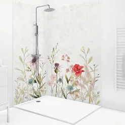 99Deco Lot de 2 panneaux de douche en aluminium (90x220 & 120x220 cm) + profilés blanc - Herbier - Multicouleurs- Panneau Mural De Salle De Bains