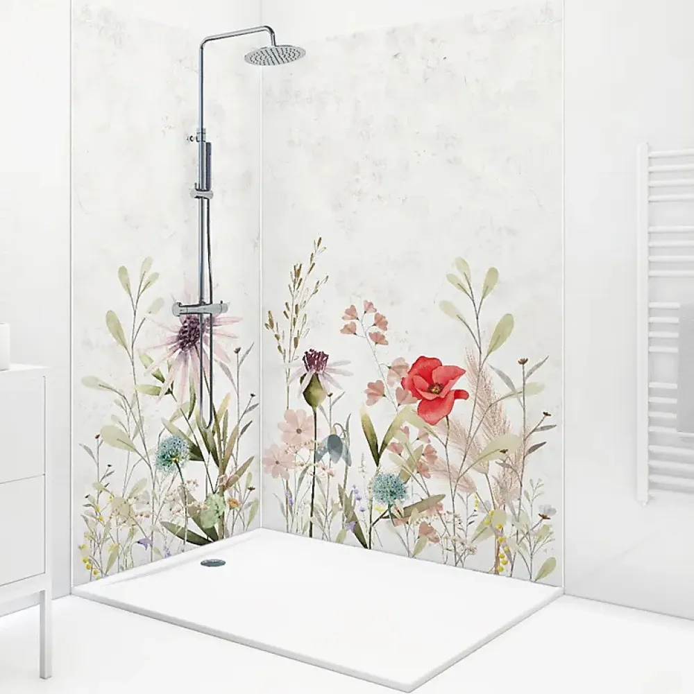 99Deco Lot de 2 panneaux de douche en aluminium (90x220 & 120x220 cm) + profilés blanc - Herbier - Multicouleurs- Panneau Mural De Salle De Bains