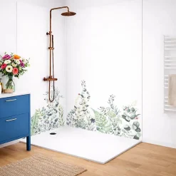 99Deco Lot de 2 panneaux de douche en PVC (90x220 & 120x220 cm) + profilés blanc - Flowers in Rain - Multicolore- Panneau Mural De Salle De Bains