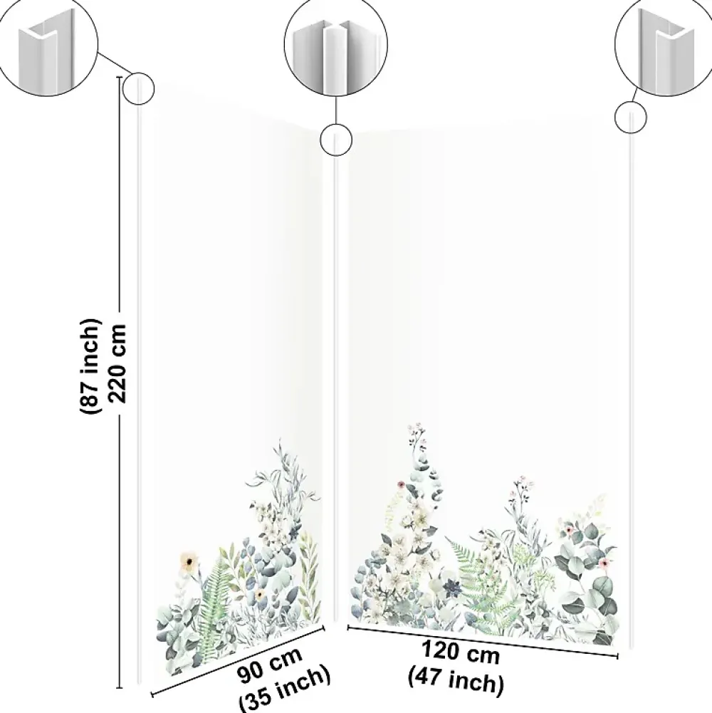 99Deco Lot de 2 panneaux de douche en PVC (90x220 & 120x220 cm) + profilés blanc - Flowers in Rain - Multicolore- Panneau Mural De Salle De Bains