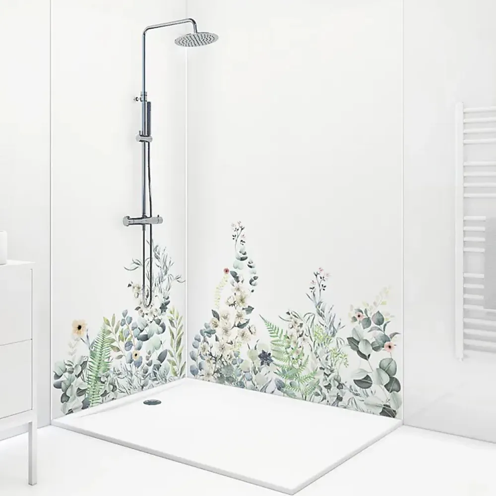 99Deco Lot de 2 panneaux de douche en PVC (90x220 & 120x220 cm) + profilés blanc - Flowers in Rain - Multicolore- Panneau Mural De Salle De Bains