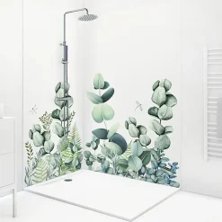 99Deco Panneau Mural De Salle De Bains<Lot de 2 panneaux de douche en aluminium (90x220 & 120x220 cm) + profilés blanc - Motif végétal - Vert et Blanc - Quiétude