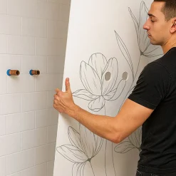 99Deco Lot de 2 panneaux de douche en PVC (90x220 & 120x220 cm) + profilés blanc - Charme - Vert- Panneau Mural De Salle De Bains