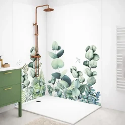 99Deco Panneau Mural De Salle De Bains<Lot de 2 panneaux de douche en PVC (90x220 & 120x220 cm) + profilés blanc - Motif végétal - Vert et Blanc - Quiétude