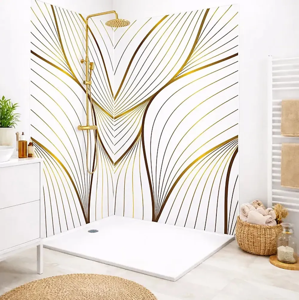 99Deco Panneau Mural De Salle De Bains<Lot de 2 panneaux de douche en aluminium (90x220 & 120x220 cm) + profilés blanc - Sotma - Blanc et doré