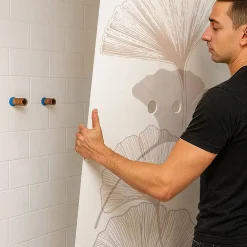 99Deco Panneau Mural De Salle De Bains<Lot de 2 panneaux de douche en aluminium (90x220 & 120x220 cm) + profilés blanc - Motif Floral - Gingko Blanc