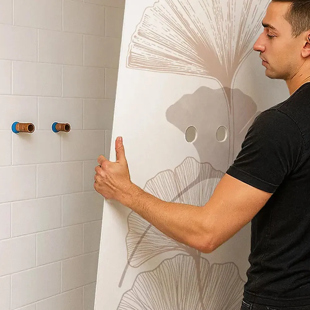 99Deco Panneau Mural De Salle De Bains<Lot de 2 panneaux de douche en aluminium (90x220 & 120x220 cm) + profilés blanc - Motif Floral - Gingko Blanc