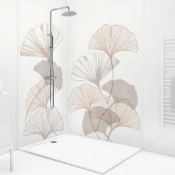 99Deco Panneau Mural De Salle De Bains<Lot de 2 panneaux de douche en aluminium (90x220 & 120x220 cm) + profilés blanc - Motif Floral - Gingko Blanc