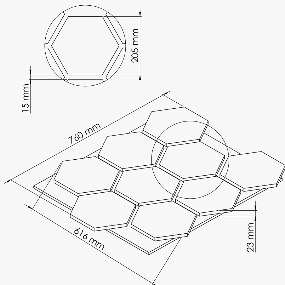 Mon Marché Déco Lot de 2 Panneaux Hexagonaux H. 76 cm L. 62 cm - Noyer Feutre Noir- Panneau Tasseau Bois