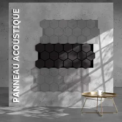Mon Marché Déco Lot de 2 Panneaux Hexagonaux H. 76 cm L. 62 cm - Chêne Noir Feutre Noir- Panneau Tasseau Bois