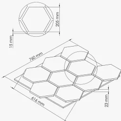 Mon Marché Déco Lot de 2 Panneaux Hexagonaux H. 76 cm L. 62 cm - Chêne Noir Feutre Noir- Panneau Tasseau Bois
