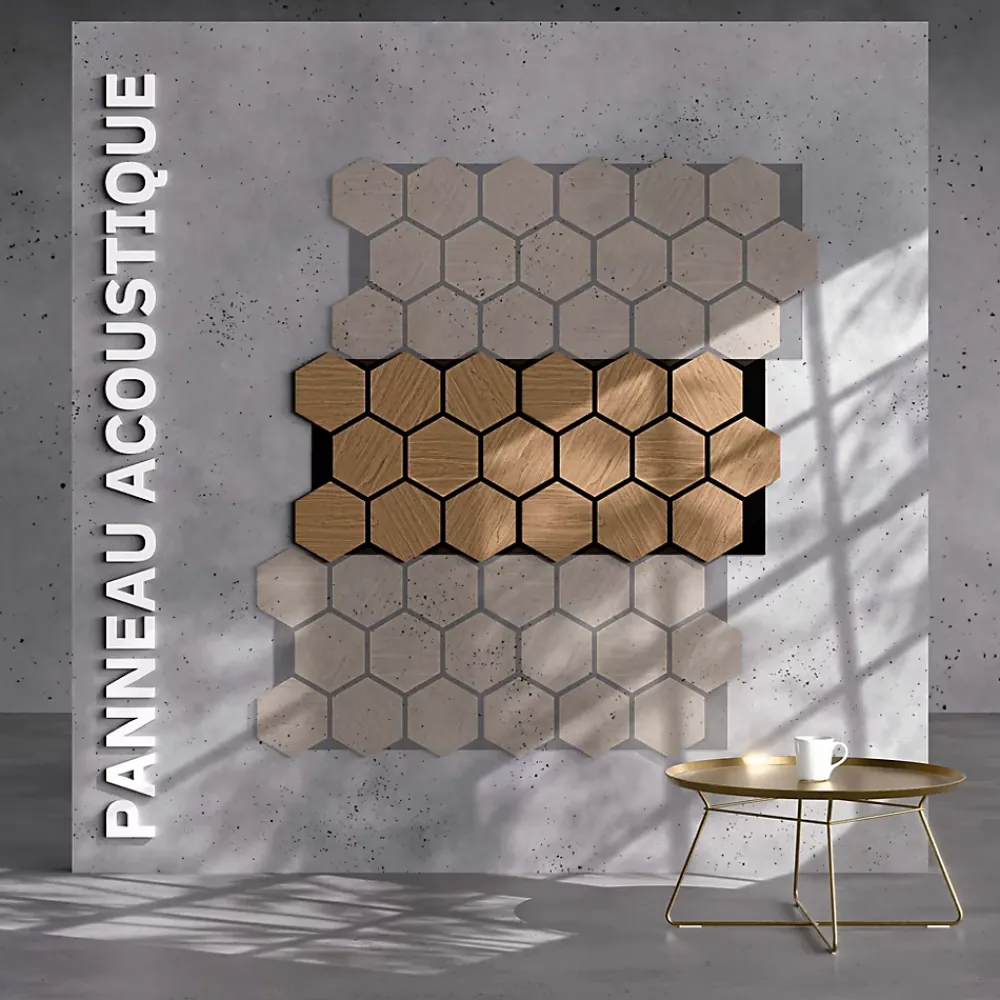 Mon Marché Déco Panneau Tasseau Bois<Lot de 2 Panneaux Hexagonaux H. 76 cm L. 62 cm - Chêne Brun Feutre Noir