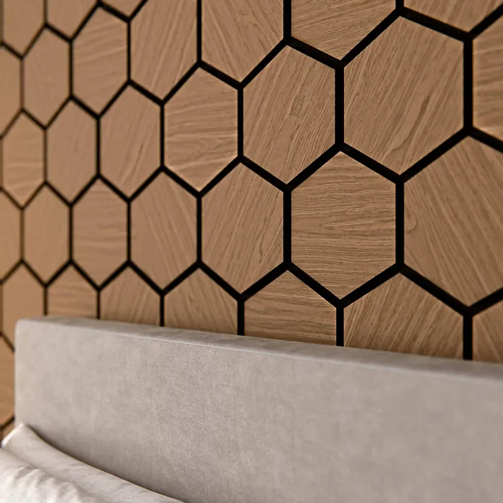 Mon Marché Déco Panneau Tasseau Bois<Lot de 2 Panneaux Hexagonaux H. 76 cm L. 62 cm - Chêne Brun Feutre Noir
