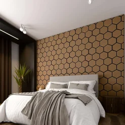Mon Marché Déco Panneau Tasseau Bois<Lot de 2 Panneaux Hexagonaux H. 76 cm L. 62 cm - Chêne Brun Feutre Noir