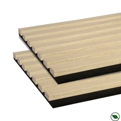 Forestea Panneau Tasseau Bois<Lot de 2 Panneaux mural acoustic lamelles MDF chêne clair sur fond noir 2600 x 300 x 17 mm 1,56 M2