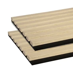 Forestea Panneau Tasseau Bois<Lot de 2 Panneaux mural acoustic lamelles MDF chêne clair sur fond noir 2600 x 300 x 17 mm 1,56 M2
