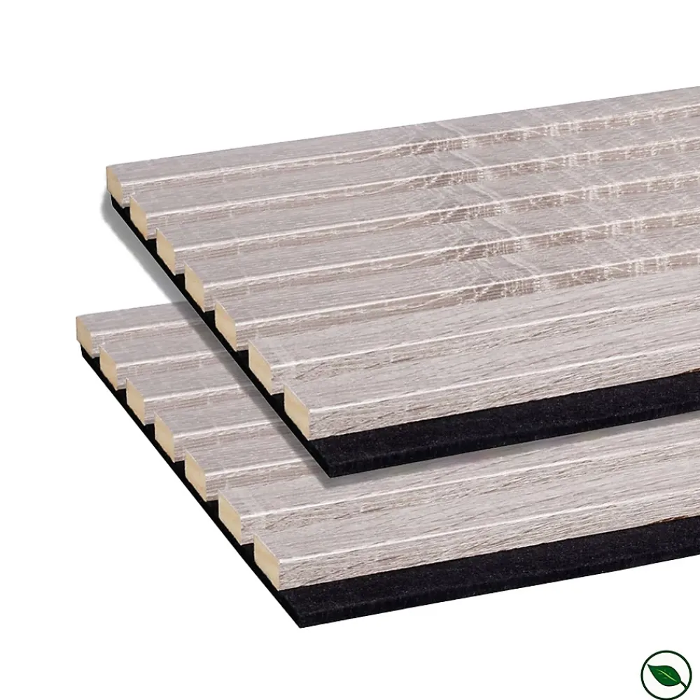 Forestea Lot de 2 Panneaux mural acoustic lamelles MDF chêne gris sur fond noir 2600 x 300 x 17 mm 1,56 M2- Panneau Tasseau Bois