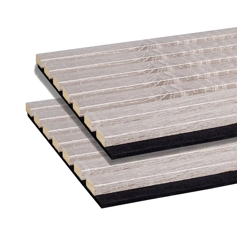 Forestea Lot de 2 Panneaux mural acoustic lamelles MDF chêne gris sur fond noir 2600 x 300 x 17 mm 1,56 M2- Panneau Tasseau Bois